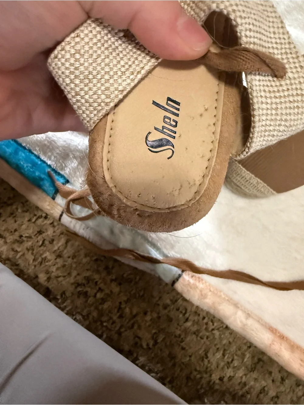 SHEIN Brown Lace-Up Espadrille Flats with Woven Toe
